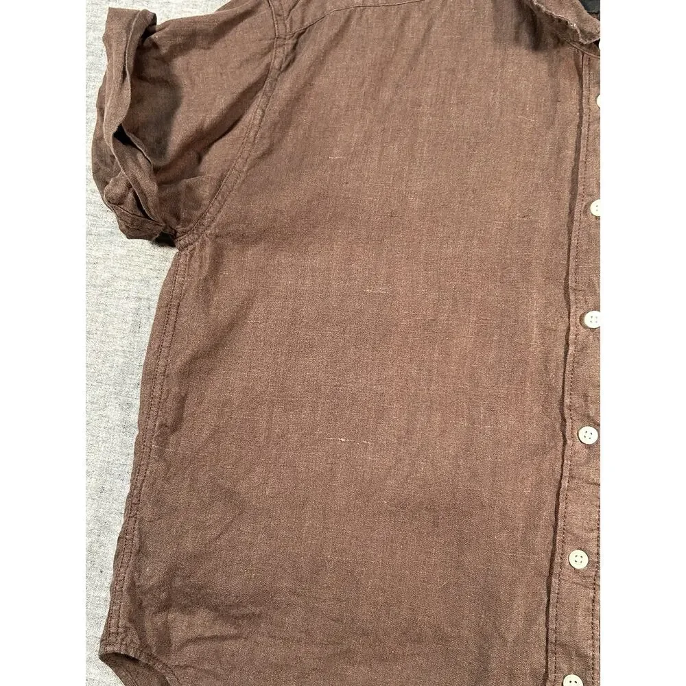 J Crew Baird McNutt Irish Linen Shirt Womens Medium Relaxed Fit Brown Button-Up